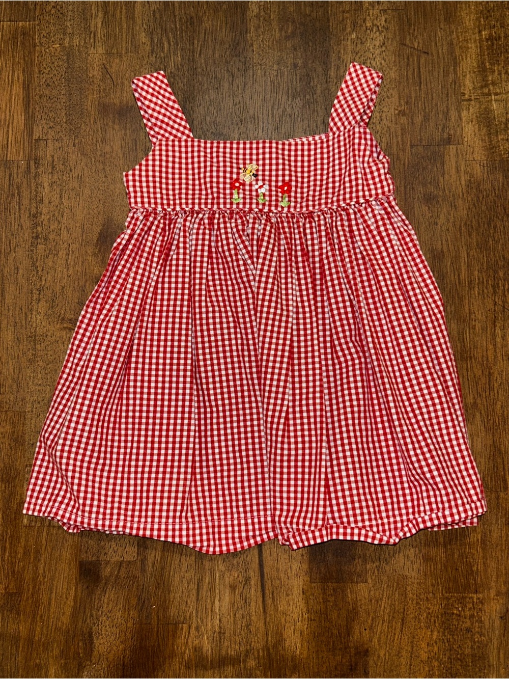Strasburg Red Gingham Sundress with Floral Embroidery